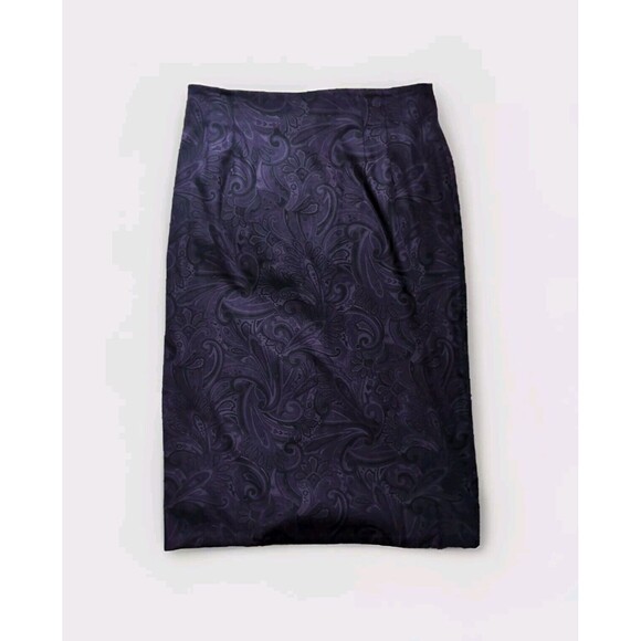 VTG Briggs NY Royal Purple Baroque Print Fitteded Midi Skirt Size 6/8 - Picture 1 of 9